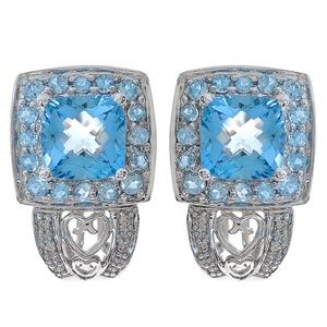 4.00 Ct Blue Topaz & 0.10 Ct Diamond Earrings